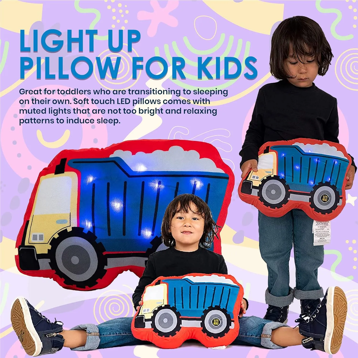 Light Up Pillow for Kids, Plush Led Night Light for Boys and Girls, Oeko TEX Certified, Toddler’s Light Up Sleeping Toy, Robot