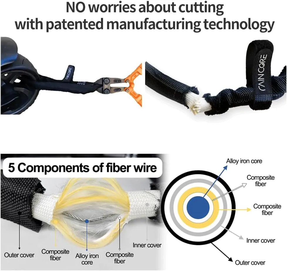 Light Weight Bike Cable Lock for Heavy Duti Anti Theft - 79 inch (200cm) - 0.47lb (216g) - Bike Chain Lock with Chain Cutter Proof Fiber - Patented Korea - Security Cable (79 inches)