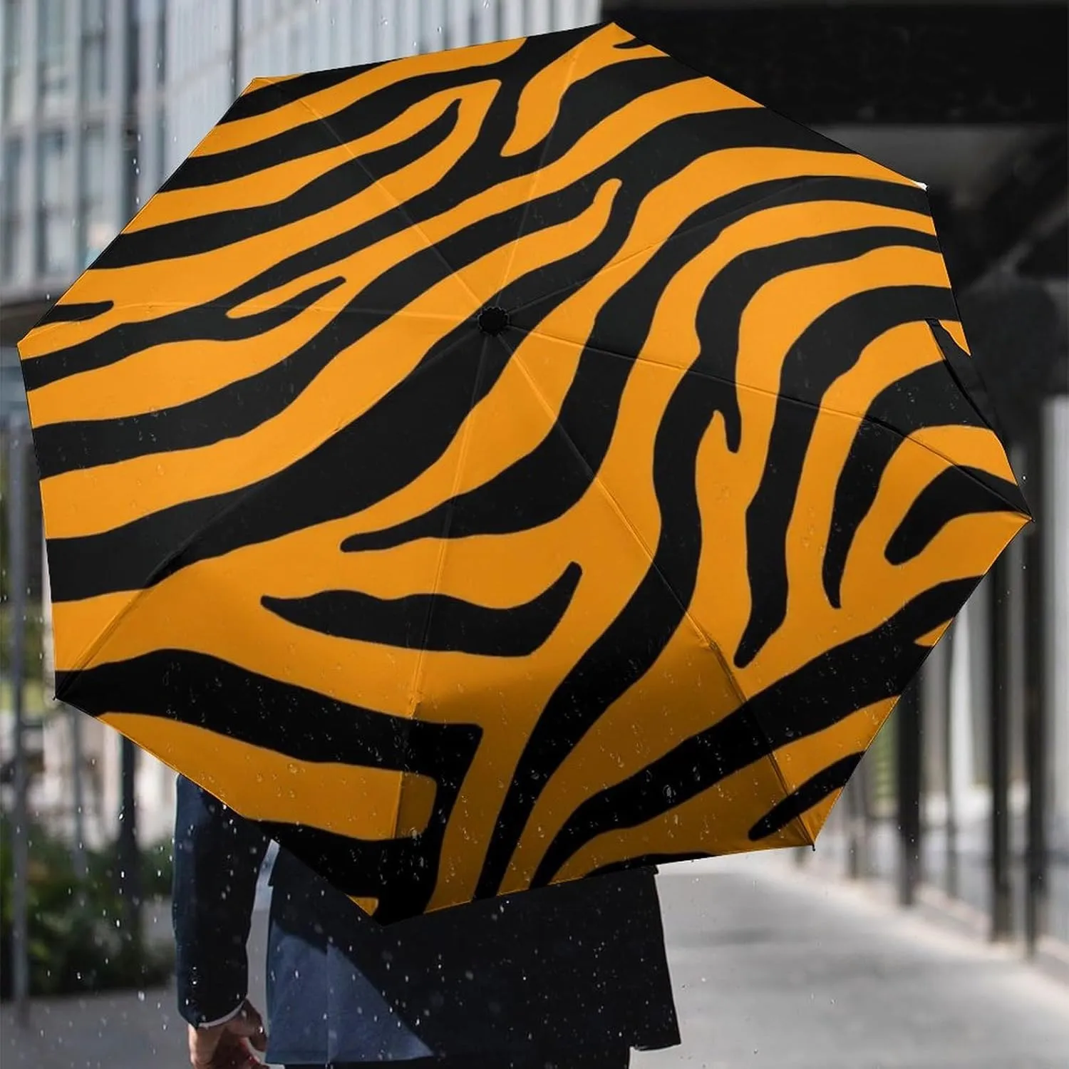 Lightweight Compact Travel Umbrella 95% UV Protection - Animal Print Tiger Stripe Golf Umbrellas Water Repellent Parasol for Business, Travels Or Summer Wedding