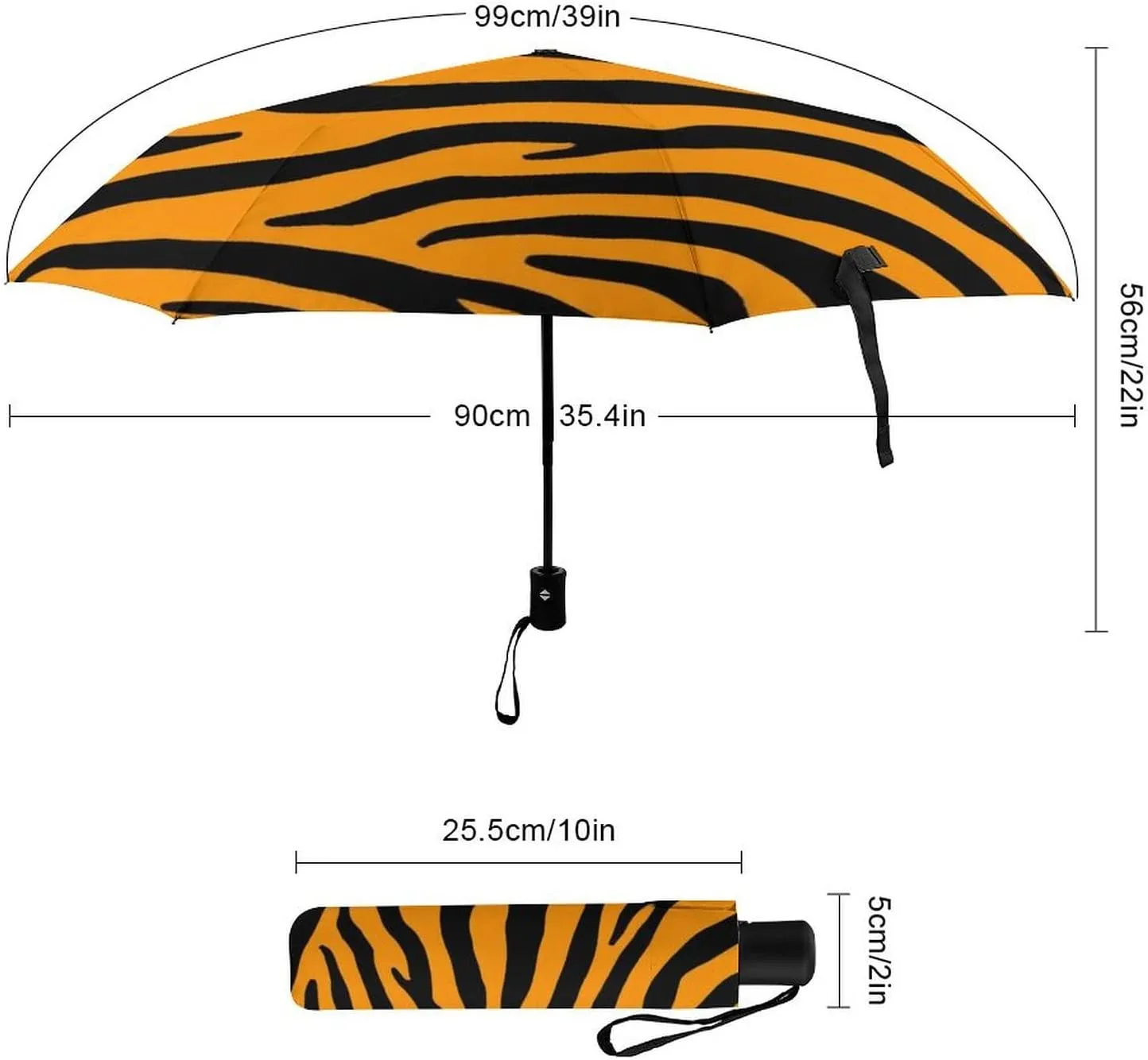 Lightweight Compact Travel Umbrella 95% UV Protection - Animal Print Tiger Stripe Golf Umbrellas Water Repellent Parasol for Business, Travels Or Summer Wedding