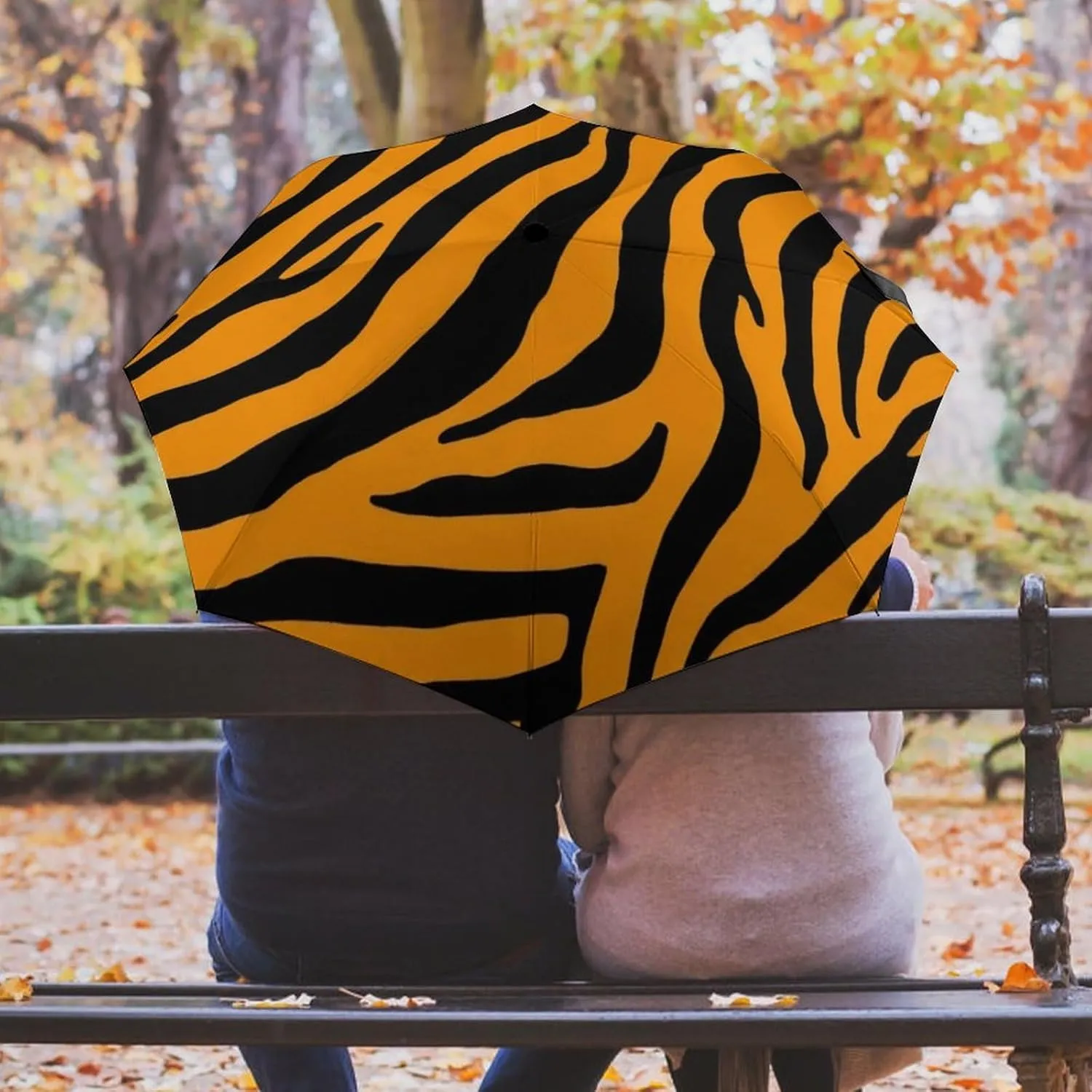 Lightweight Compact Travel Umbrella 95% UV Protection - Animal Print Tiger Stripe Golf Umbrellas Water Repellent Parasol for Business, Travels Or Summer Wedding