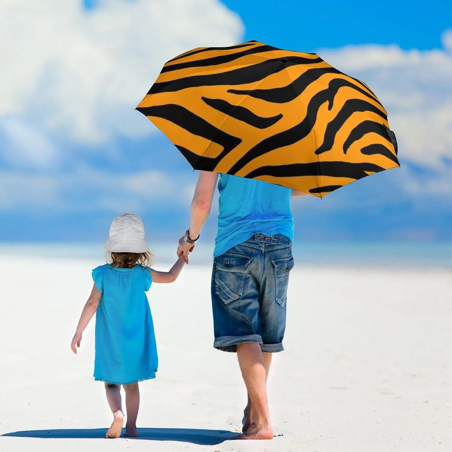 Lightweight Compact Travel Umbrella 95% UV Protection - Animal Print Tiger Stripe Golf Umbrellas Water Repellent Parasol for Business, Travels Or Summer Wedding