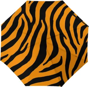 Lightweight Compact Travel Umbrella 95% UV Protection - Animal Print Tiger Stripe Golf Umbrellas Water Repellent Parasol for Business, Travels Or Summer Wedding