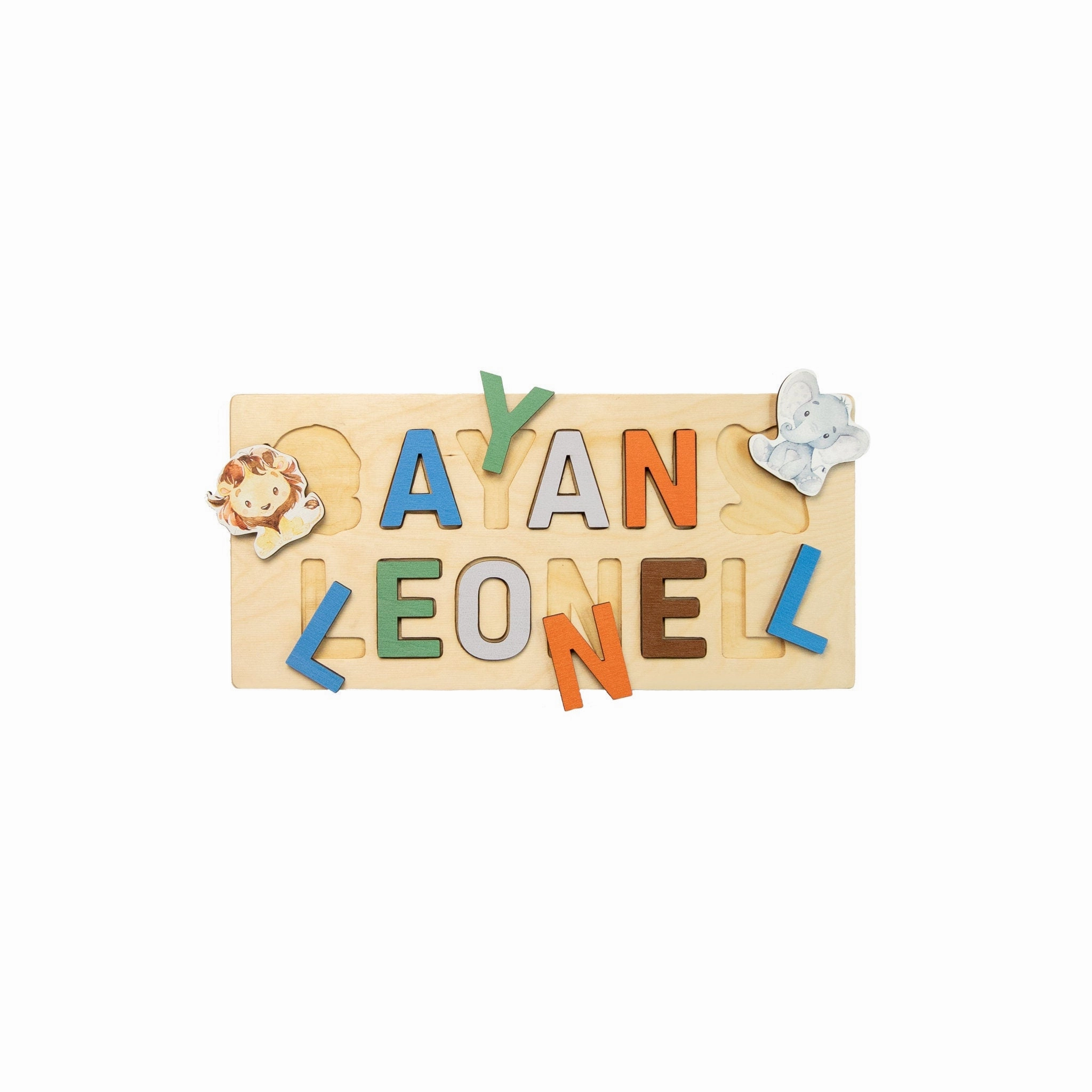 Lion and Elephant Wooden Name Puzzle