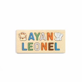 Lion and Elephant Wooden Name Puzzle