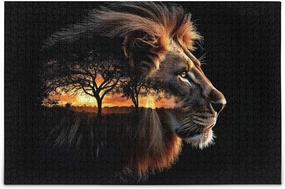 Lion Grassland Black Jigsaw Puzzle 1000 Piece, Educational Intellectual Decompression Puzzle Game Jigsaw Puzzle for Adult Active Thinking Party Entertainment