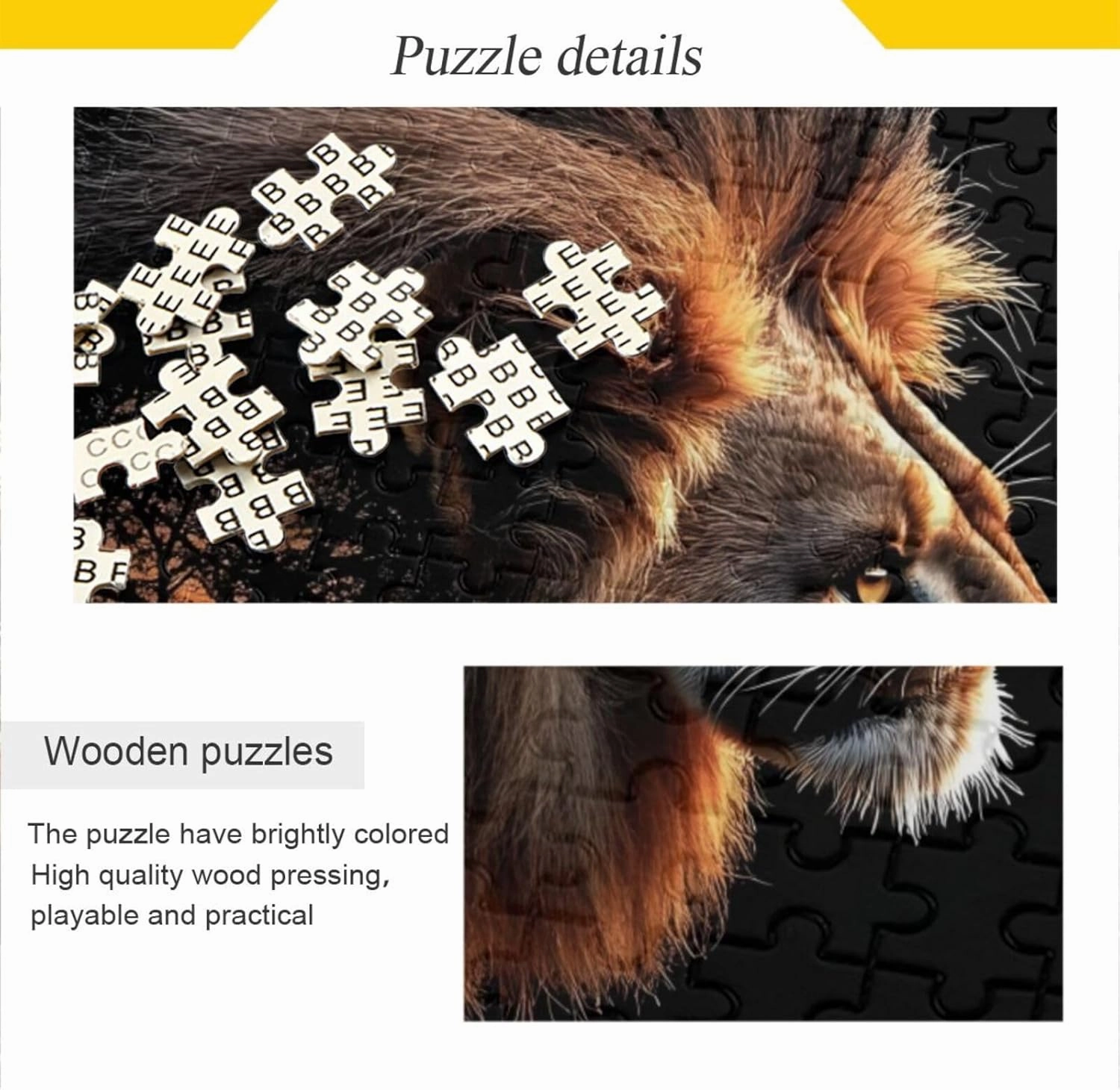 Lion Grassland Black Jigsaw Puzzle 1000 Piece, Educational Intellectual Decompression Puzzle Game Jigsaw Puzzle for Adult Active Thinking Party Entertainment