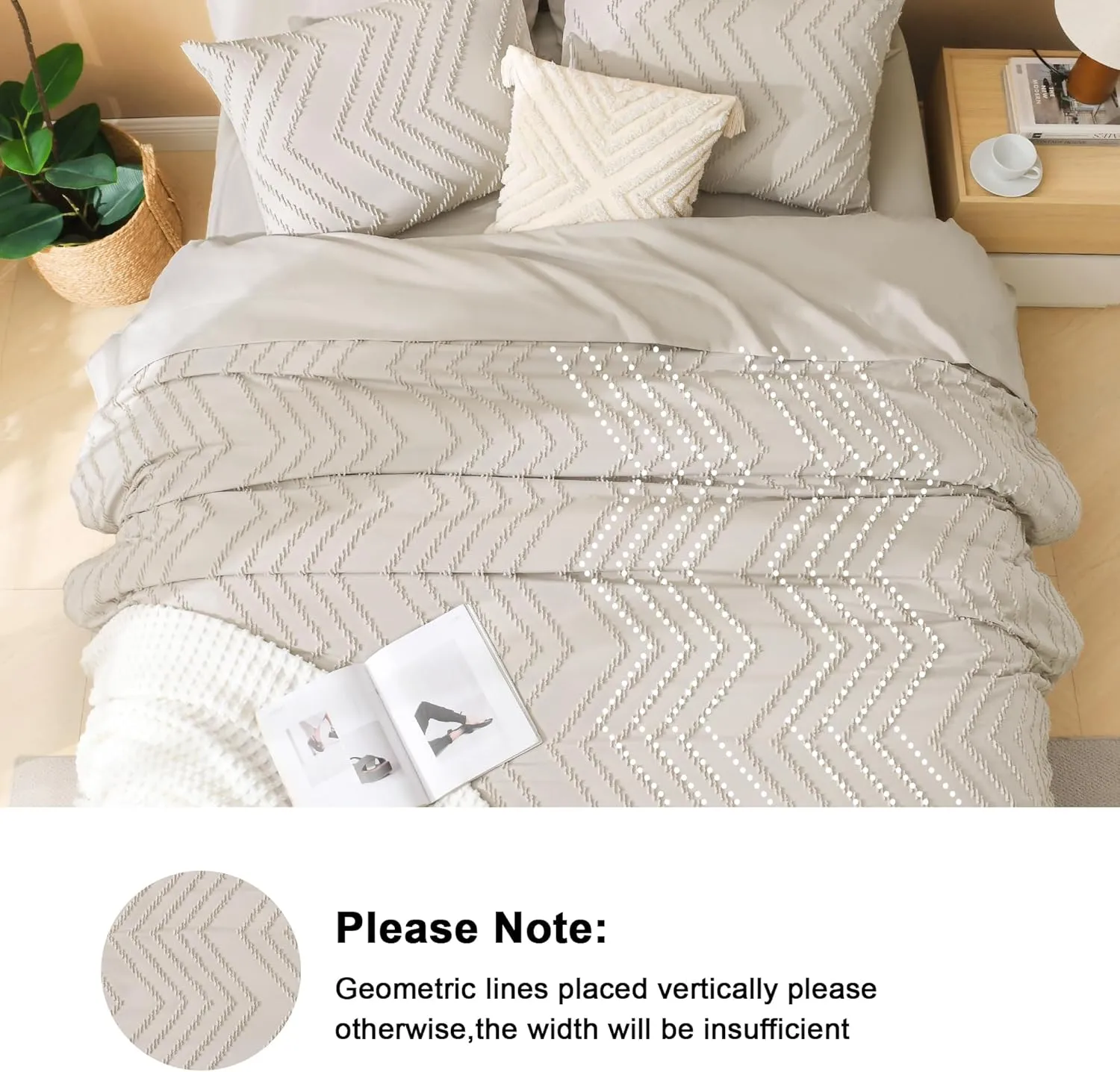 Litanika Comforter King Size Set with Sheets Beige - 7 Pieces Bed in a Bag King Chevron Tufted Complete Beddding Sets with Comforter, Sheets, Pillowcases & Shams