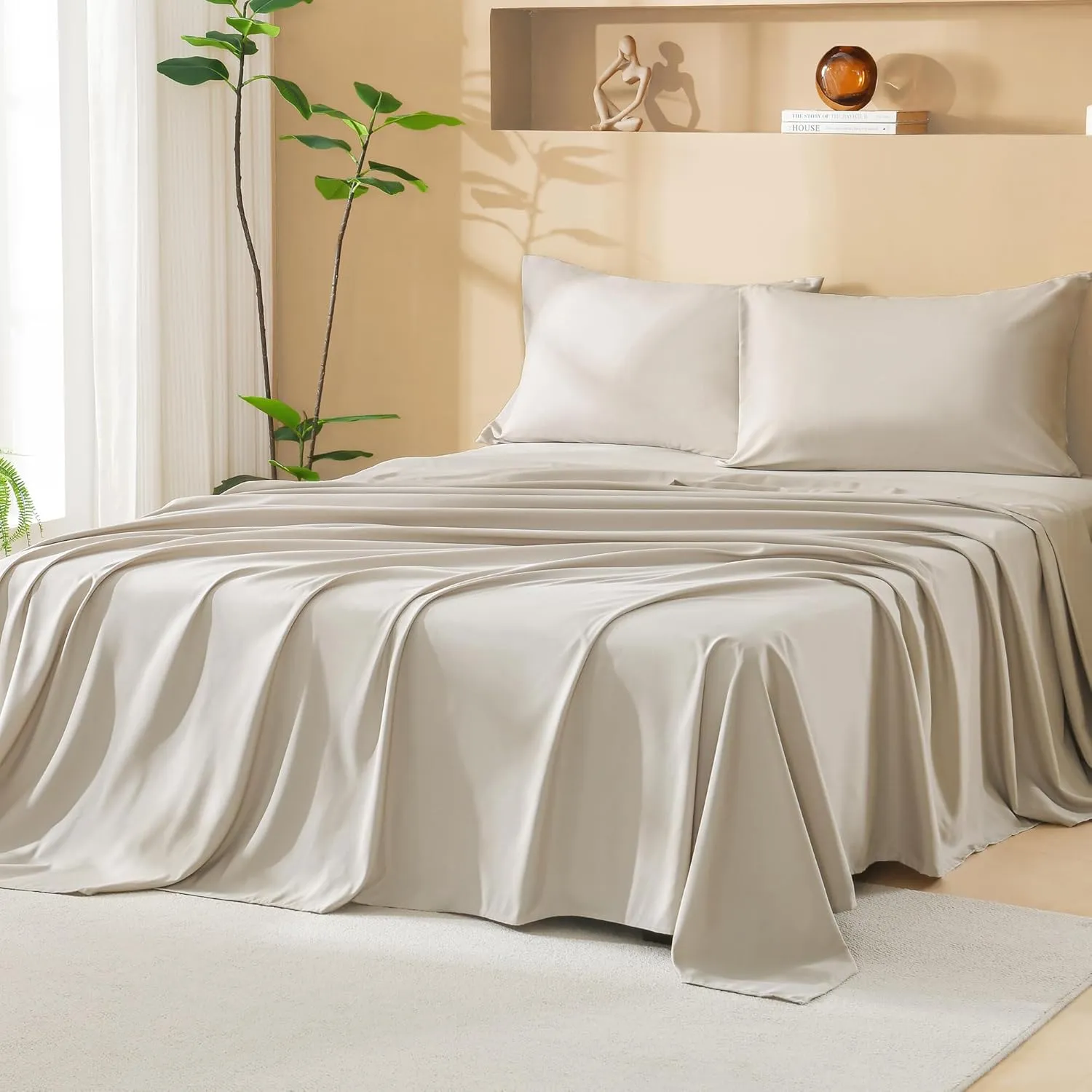 Litanika Comforter King Size Set with Sheets Beige - 7 Pieces Bed in a Bag King Chevron Tufted Complete Beddding Sets with Comforter, Sheets, Pillowcases & Shams
