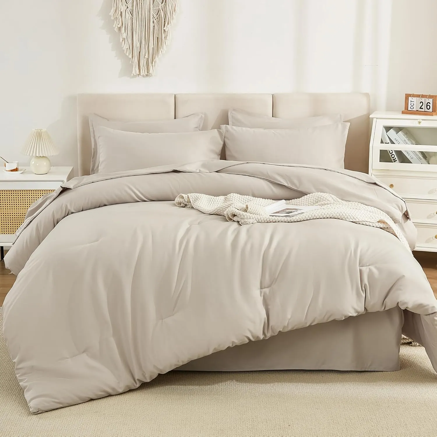 Litanika Oversized King Comforter Sets Tannish Grey - 7 Pieces Bed in a Bag Oversized King Beddding Comforter Sets, Solid Lightweight Bed Set with Comforter, Sheets, Pillowcases & Shams