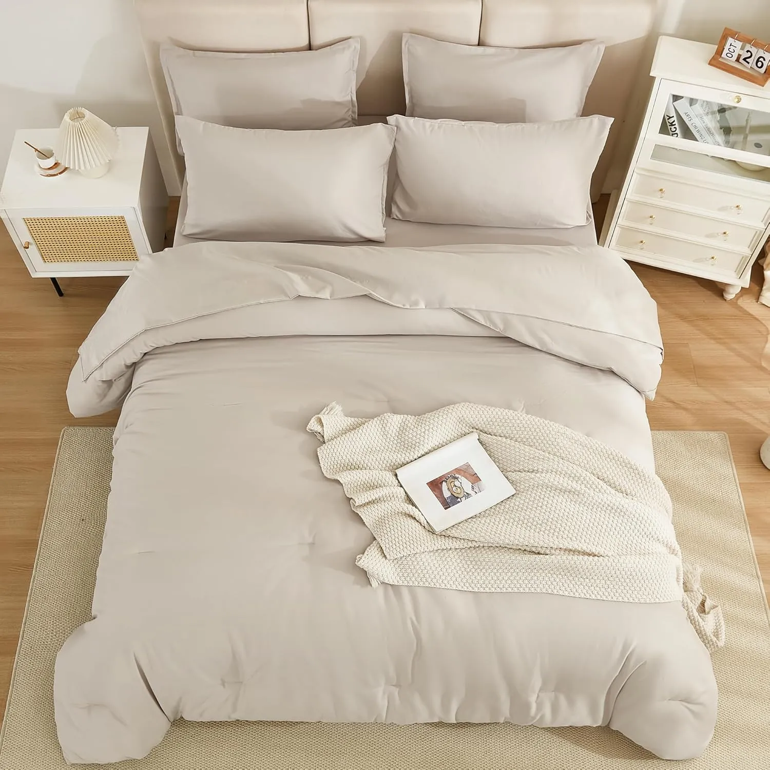 Litanika Oversized King Comforter Sets Tannish Grey - 7 Pieces Bed in a Bag Oversized King Beddding Comforter Sets, Solid Lightweight Bed Set with Comforter, Sheets, Pillowcases & Shams