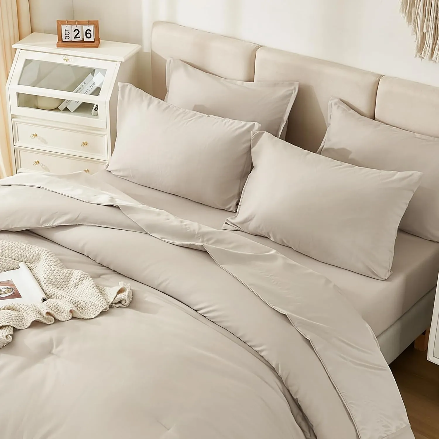 Litanika Oversized King Comforter Sets Tannish Grey - 7 Pieces Bed in a Bag Oversized King Beddding Comforter Sets, Solid Lightweight Bed Set with Comforter, Sheets, Pillowcases & Shams
