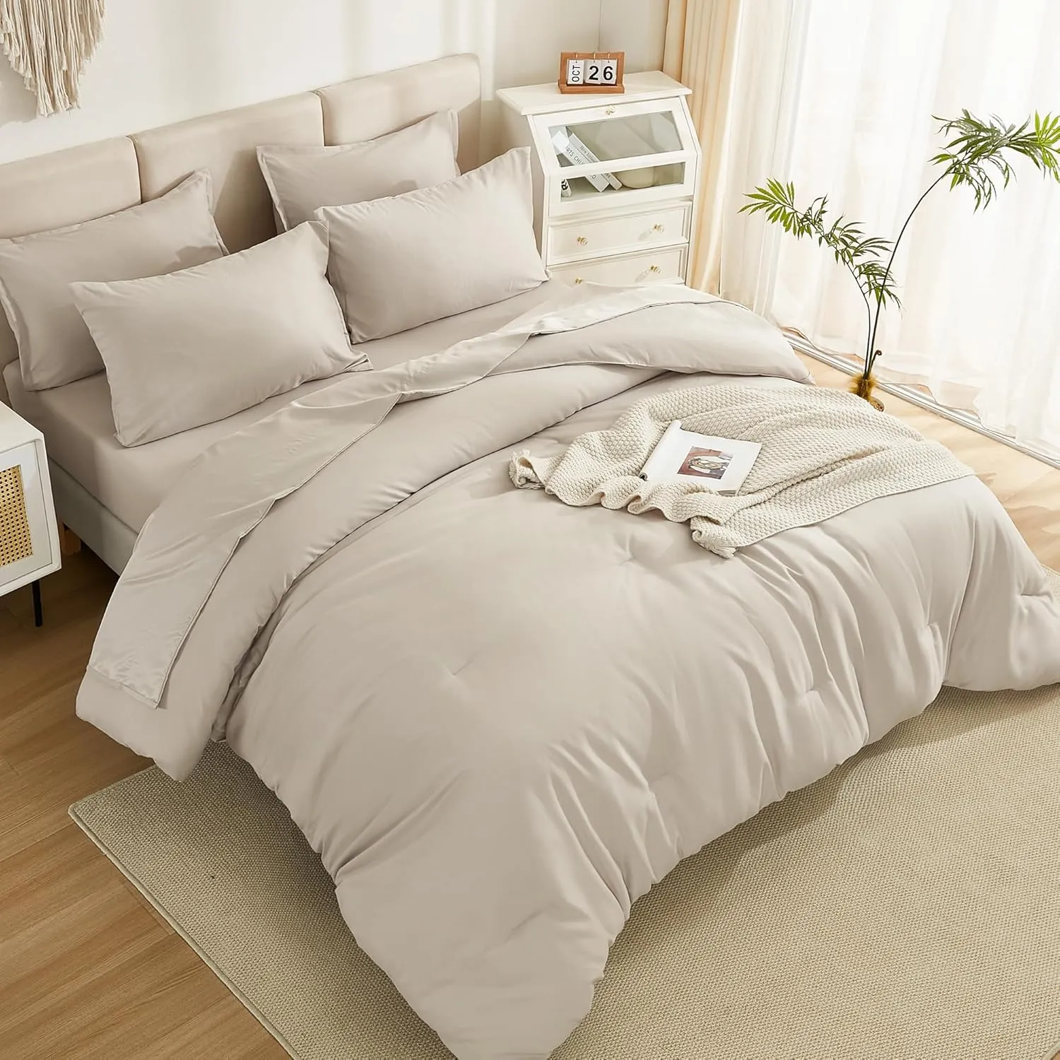 Litanika Oversized King Comforter Sets Tannish Grey - 7 Pieces Bed in a Bag Oversized King Beddding Comforter Sets, Solid Lightweight Bed Set with Comforter, Sheets, Pillowcases & Shams