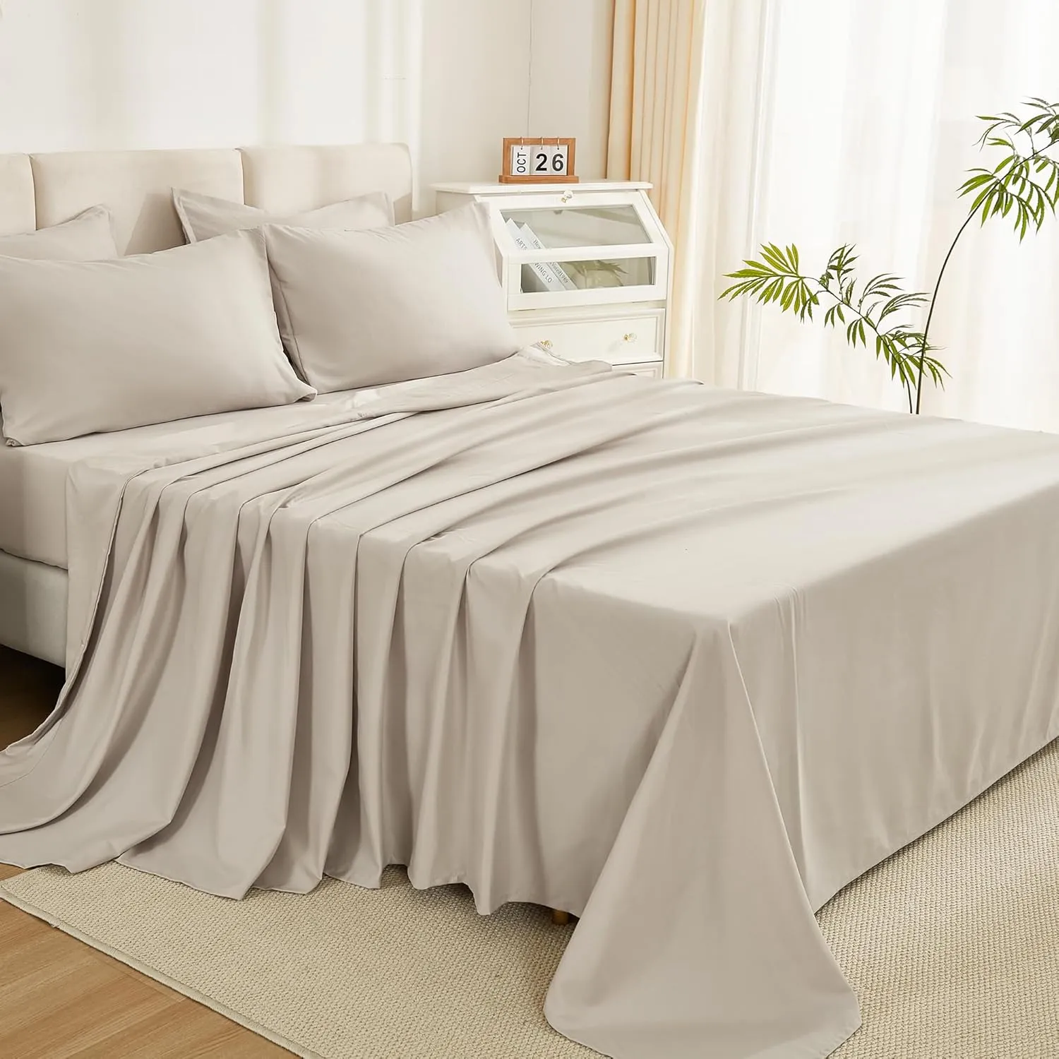 Litanika Oversized King Comforter Sets Tannish Grey - 7 Pieces Bed in a Bag Oversized King Beddding Comforter Sets, Solid Lightweight Bed Set with Comforter, Sheets, Pillowcases & Shams