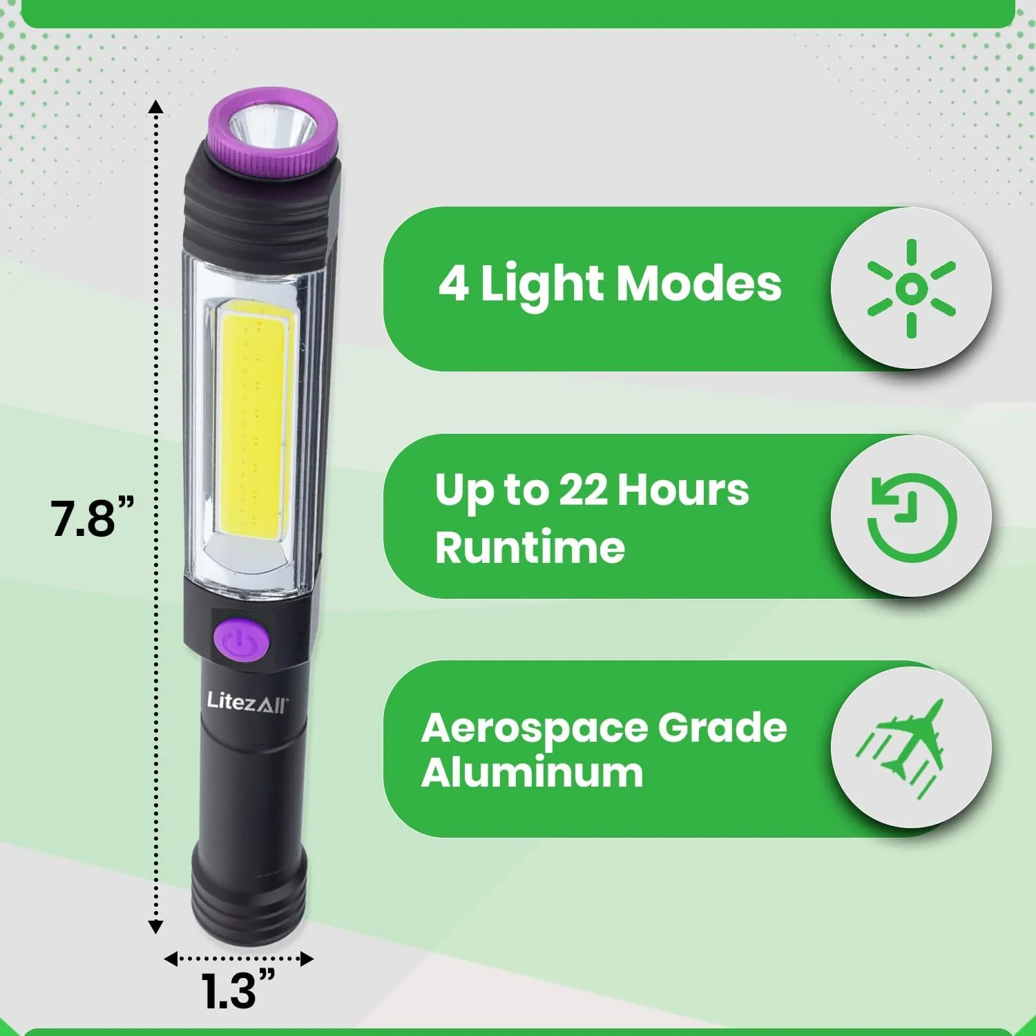 LitezAll Dual Function Task Light with UV Flashlight, Compact LED Utility Light with Built-In Ultraviolet Black Light for Inspection, Detection, Work, and Everyday Use