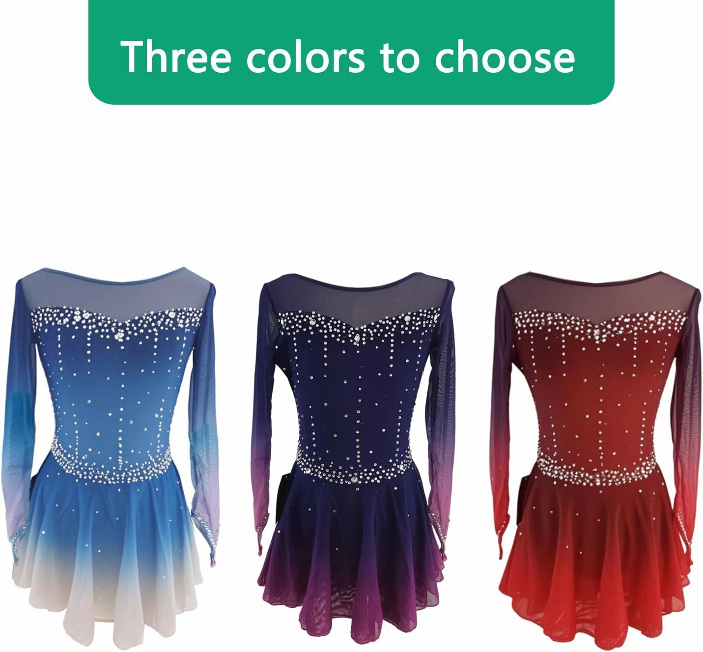 LIUHUO Figure Skating Dress Gradient Purple Mesh Skirt Girl Hook Sleeves Competition Performance