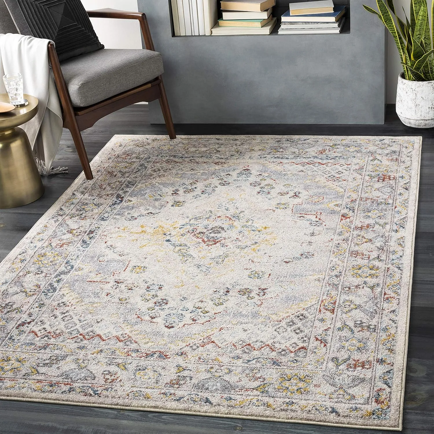 Livabliss Anja Oriental Medallion Area Rug,5'2" x 7',Taupe