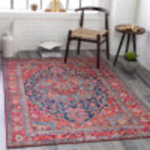 Livabliss Luis Vintage Medallion Area Rug, 7 ft 6 in x 9 ft 6 in, Bright Red/Navy