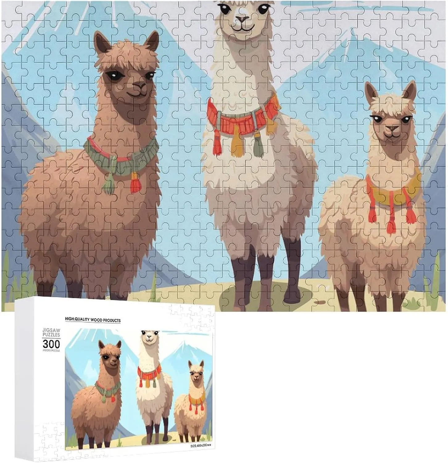 Llama and Alpaca Puzzles 300 Pieces Personalized Jigsaw Puzzles Llama and Alpaca Photo Puzzle Challenging Picture Puzzle for Adults Personaliz Jigsaw with Storage Bag (15.7" X 11")