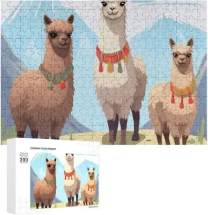 Llama and Alpaca Puzzles 300 Pieces Personalized Jigsaw Puzzles Llama and Alpaca Photo Puzzle Challenging Picture Puzzle for Adults Personaliz Jigsaw with Storage Bag (15.7" X 11")