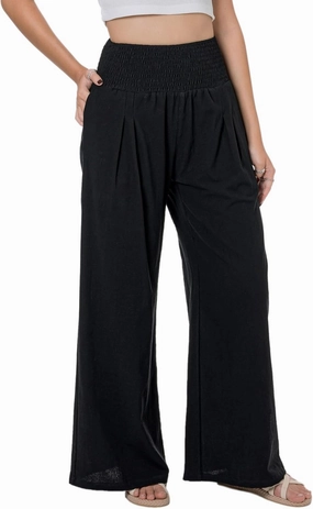 LOFBAZ Women Summer Flowy Cotton Linen Palazzo Wide Leg Pants Beach High Waisted Trousers Boho Long Lounge Pant with Pockets