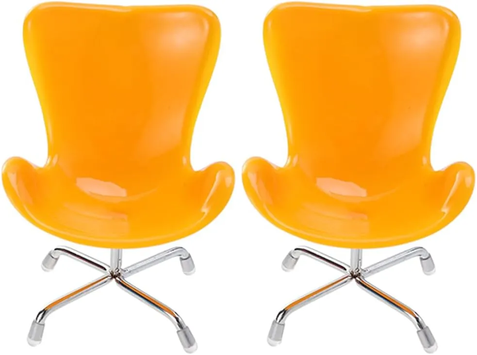 LOGOFUN 2pcs Miniature Chair Model 1:6 Scale Dollhouse Plastic Chair Prop Simulation Plastic Rotating Chairs for Dollhouse Accessories - Yellow