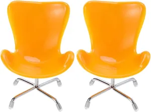 LOGOFUN 2pcs Miniature Chair Model 1:6 Scale Dollhouse Plastic Chair Prop Simulation Plastic Rotating Chairs for Dollhouse Accessories - Yellow