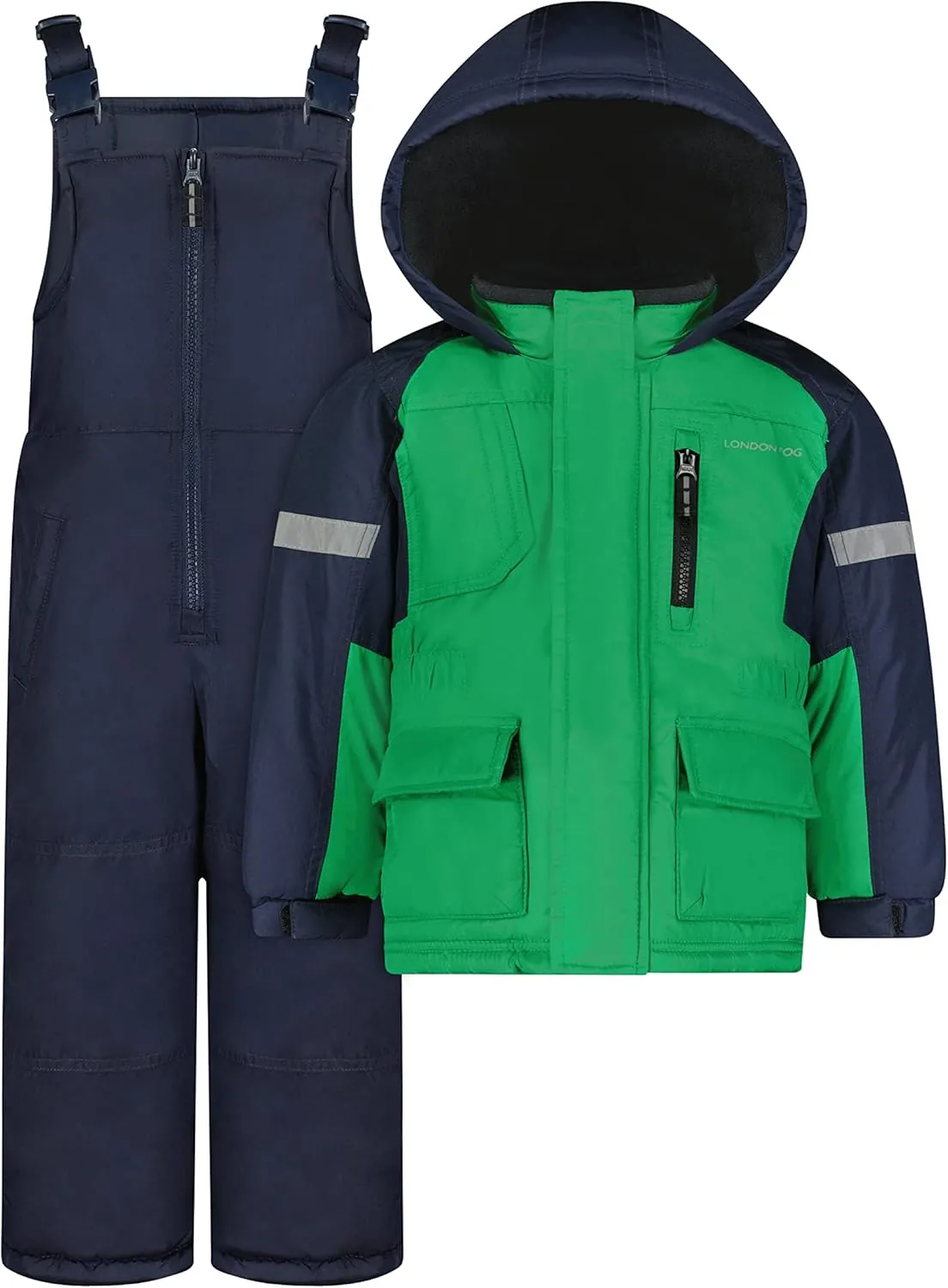 London Fog Baby Boys' Two-Piece Ski Jacket and Snowbib Snowsuit Set, Bright Green, 12 Months