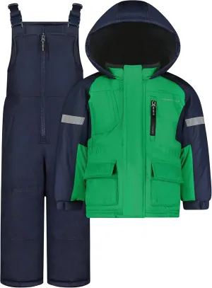 London Fog Baby Boys' Two-Piece Ski Jacket and Snowbib Snowsuit Set, Bright Green, 12 Months