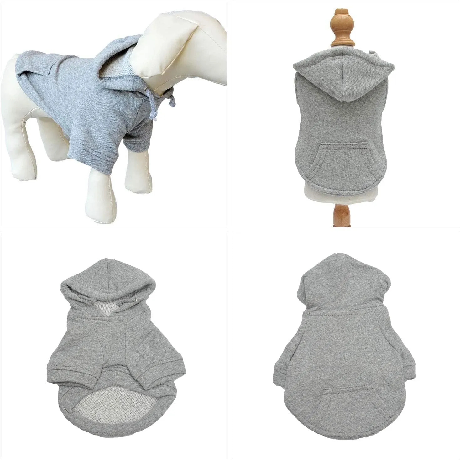 Lovelonglong Blank Basic Hoodie Sweatshirt for Dogs 100% Cotton Fits Small Medium Dachshund Large Dog Gray XL