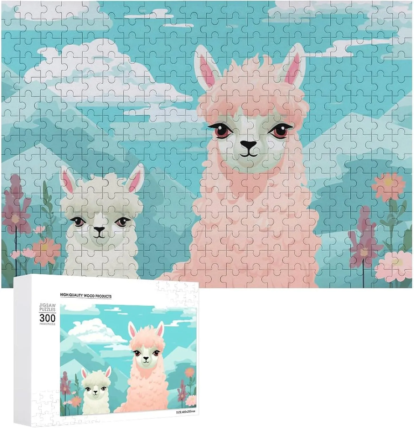 Lovely Alpaca Puzzles 300 Pieces Personalized Jigsaw Puzzles Lovely Alpaca Photo Puzzle Challenging Picture Puzzle for Adults Personaliz Jigsaw with Storage Bag (15.7" X 11")
