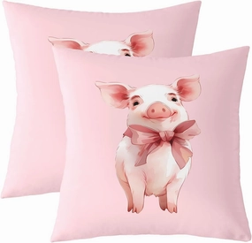 Lovely Pig Pillow Covers,Cartoon Farmhouse Pink Pig Cushion Covers 16"x16"Kawaii Bowknot Girs Women Square Cushion Cases Set for Bedroom Office,Cute Aniamls Themed Cushion Covers for Kids Adults