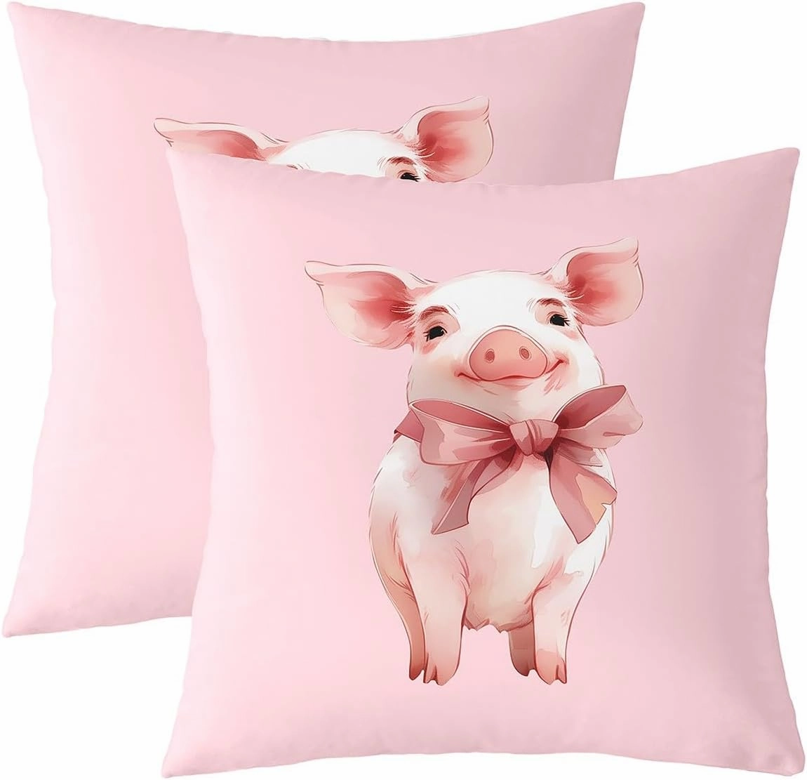 Lovely Pig Pillow Covers,Cartoon Farmhouse Pink Pig Cushion Covers 16"x16"Kawaii Bowknot Girs Women Square Cushion Cases Set for Bedroom Office,Cute Aniamls Themed Cushion Covers for Kids Adults