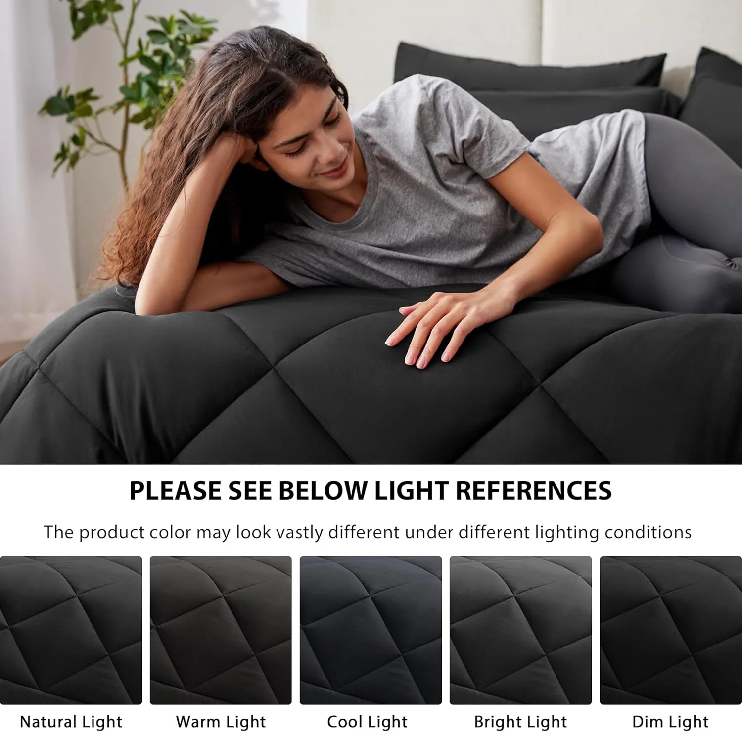 Love's cabin Twin Comforter Set Black, 5 Pieces Twin Bed in a Bag, All Season Twin Bedding Sets with 1 Comforter, 1 Flat Sheet, 1 Fitted Sheet, 1 Pillowcase and 1 Pillow Sham