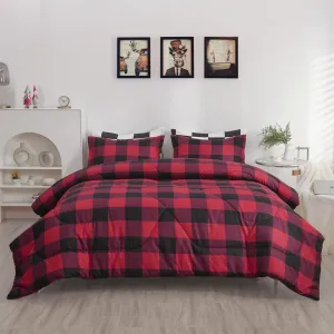 LUCKYBULL Comforter Set 2 Pieces Twin Bedding Set Fluffy Red Plaid Down Alternative Comforter, Buffalo Plaid Soft Textured Comforter with 1 Pillowcase All Seasons, Red and Black
