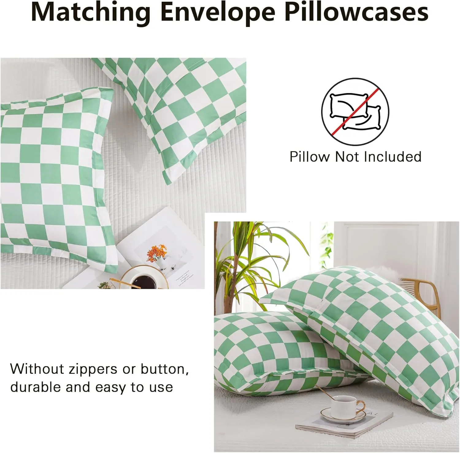 LUCKYBULL Comforter Set Twin Bedding Set Fluffy Sage Green Checkerboard Grid Down Alternative Comforter, Plaid Checkered Soft Textured Comforter with 1 Pillowcase All Seasons, Green Beige 2 Piece