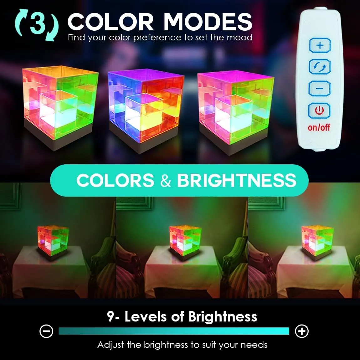 Lumoonosity Infinity Cube Light - 3D Infinity Lamp for Bedroom, Living Room, Gamer Room - USB Powered, Color Changing Eye-Catching Table RGB LED Lamp