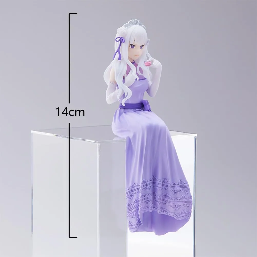 LUNK Emilia Figure Sittng Pose Anime Figure Model 14cm Emilia Statue Action Figure Desktop Ornaments Collectible Gift for Fans