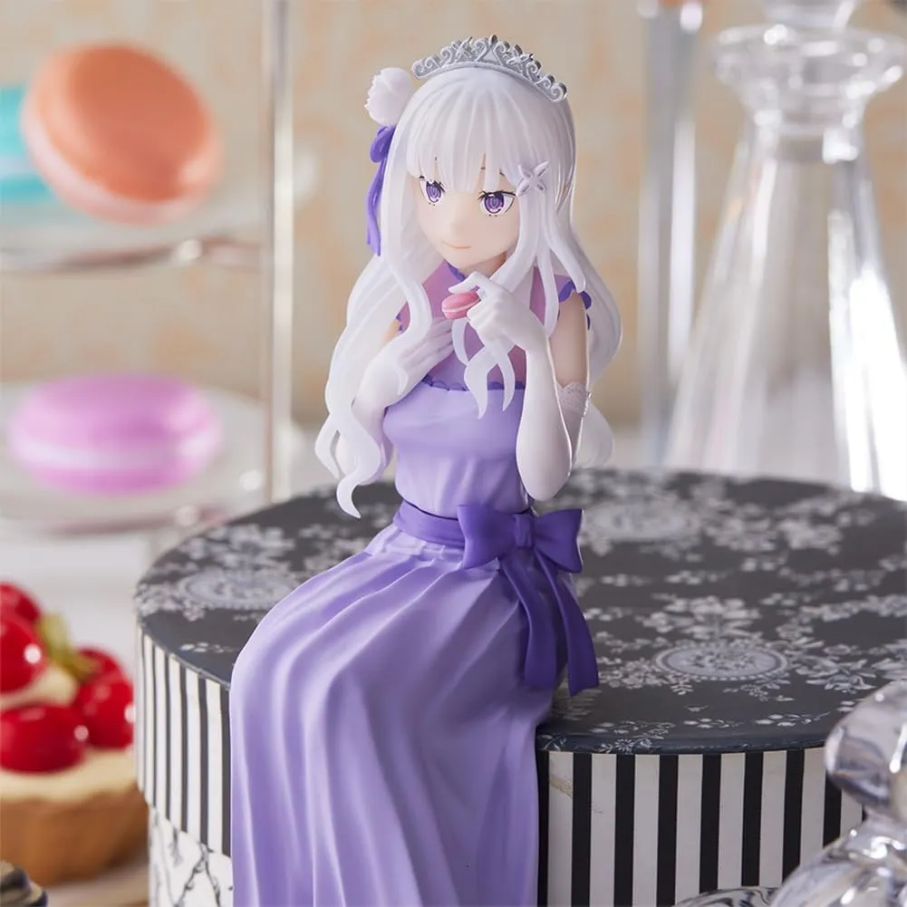 LUNK Emilia Figure Sittng Pose Anime Figure Model 14cm Emilia Statue Action Figure Desktop Ornaments Collectible Gift for Fans