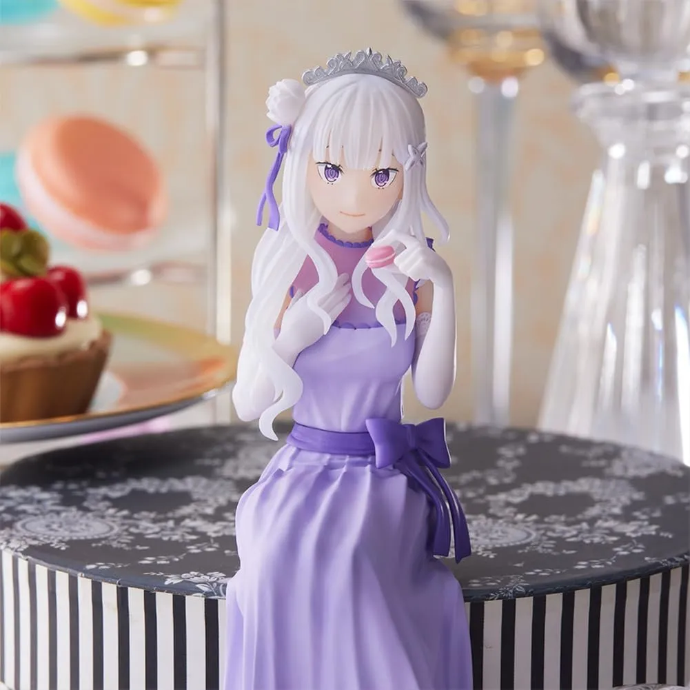 LUNK Emilia Figure Sittng Pose Anime Figure Model 14cm Emilia Statue Action Figure Desktop Ornaments Collectible Gift for Fans