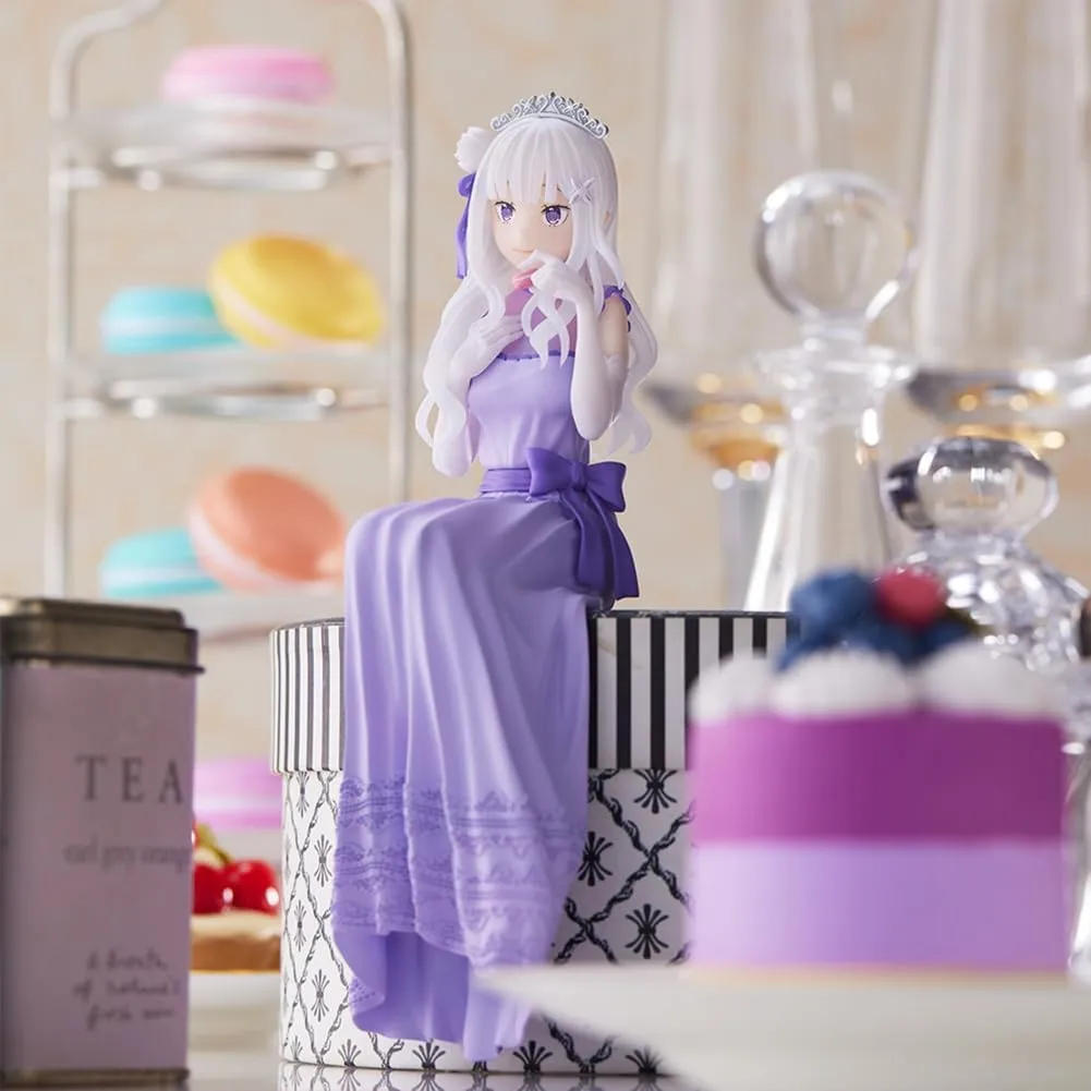 LUNK Emilia Figure Sittng Pose Anime Figure Model 14cm Emilia Statue Action Figure Desktop Ornaments Collectible Gift for Fans