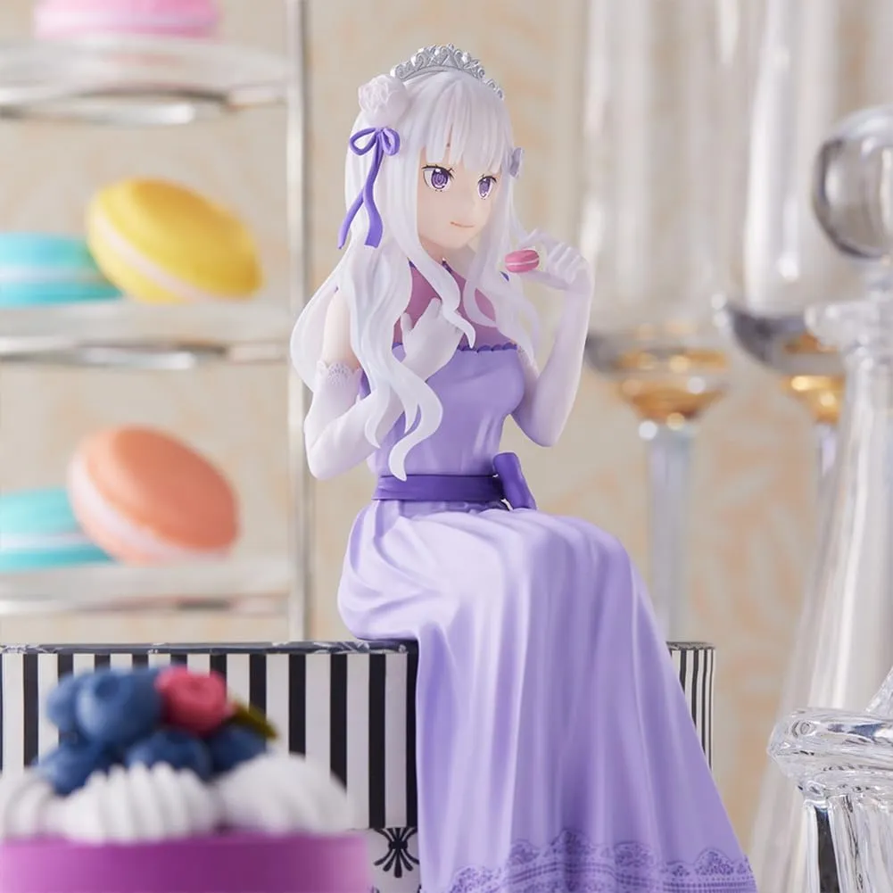 LUNK Emilia Figure Sittng Pose Anime Figure Model 14cm Emilia Statue Action Figure Desktop Ornaments Collectible Gift for Fans