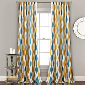 Lush Decor Mid Century Geo Light Filtering Window Curtain Panel Pair, 95" Long x 52" Wide, Turquoise & Orange