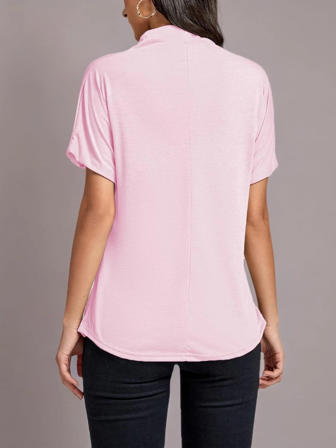 LYANER Women's Casual Mock Neck Ruffle Short Sleeve Summer Blouse Shirt Top