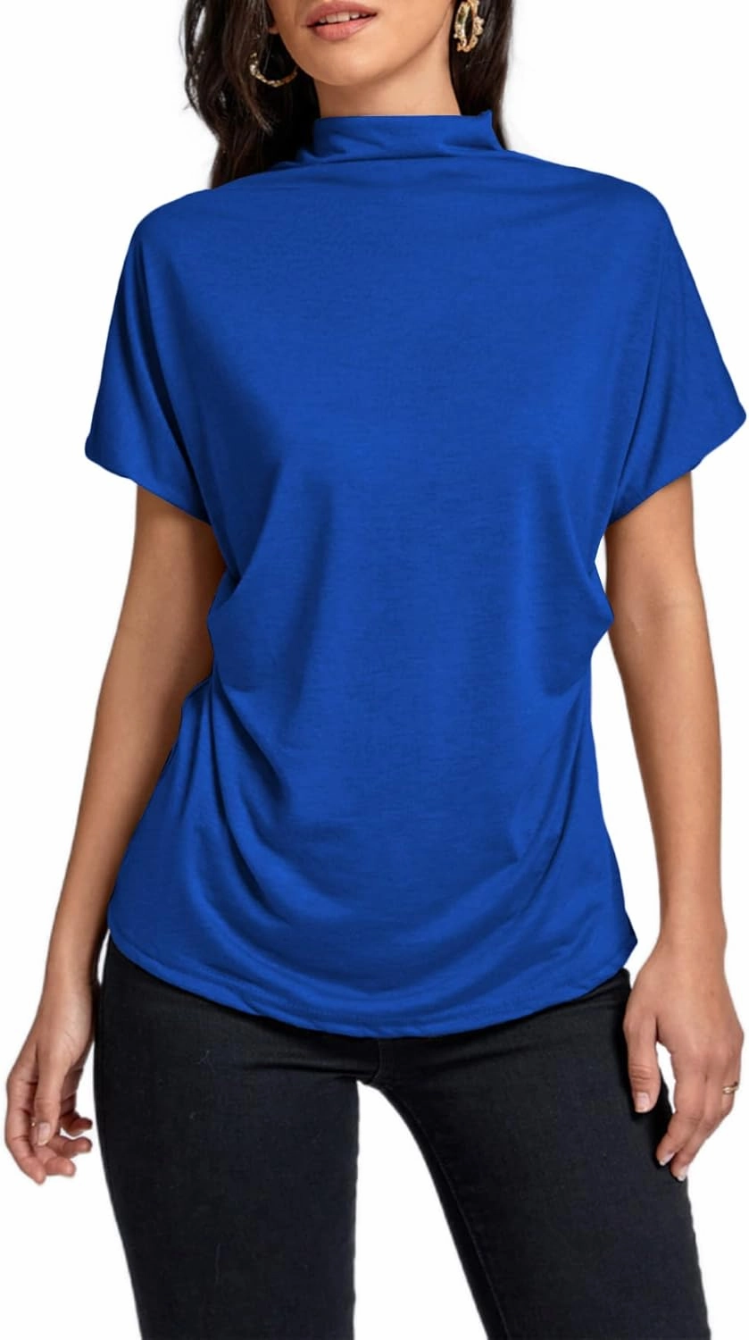 LYANER Women's Casual Mock Neck Ruffle Short Sleeve Summer Blouse Shirt Top