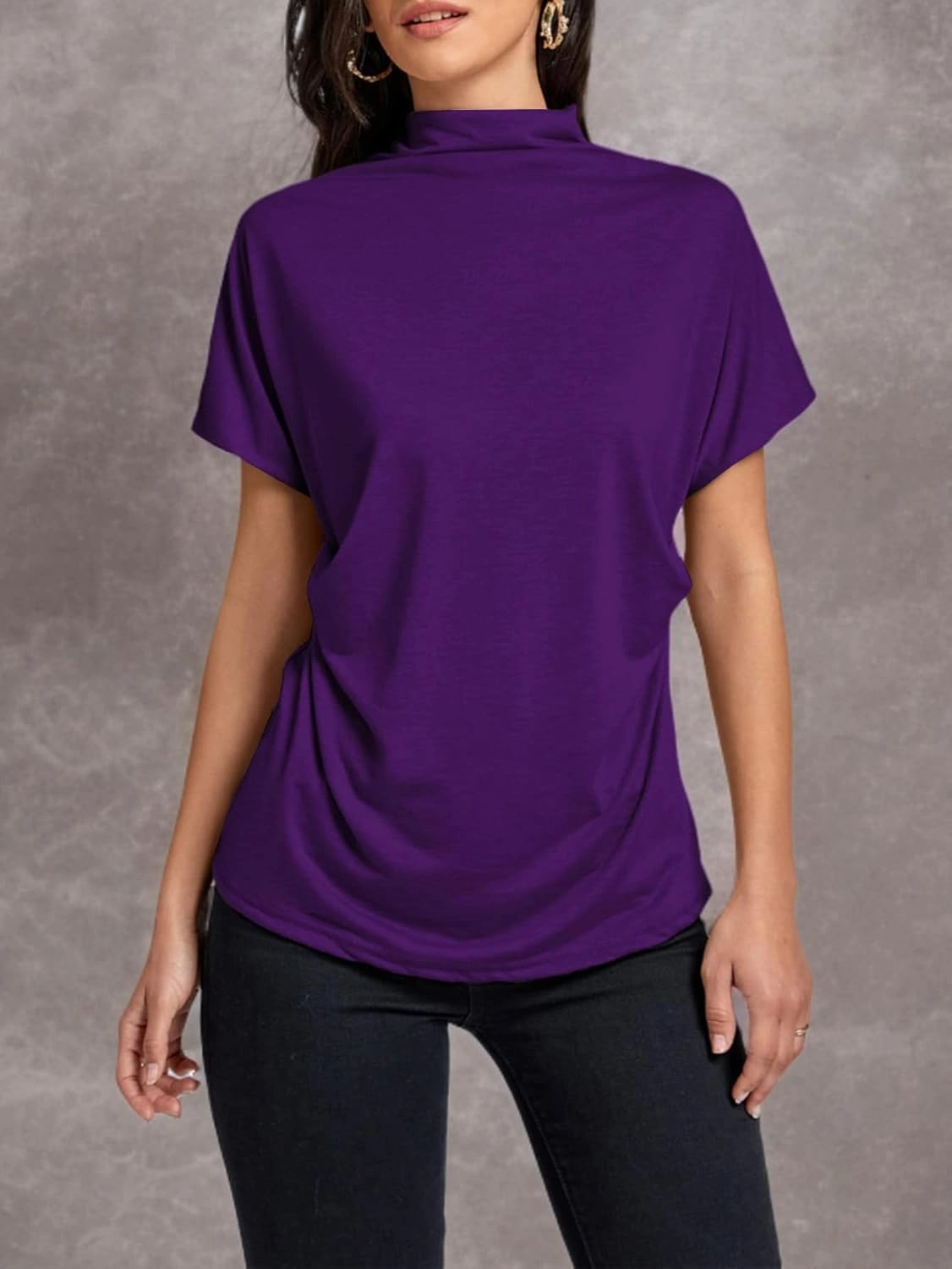 LYANER Women's Casual Mock Neck Ruffle Short Sleeve Summer Blouse Shirt Top