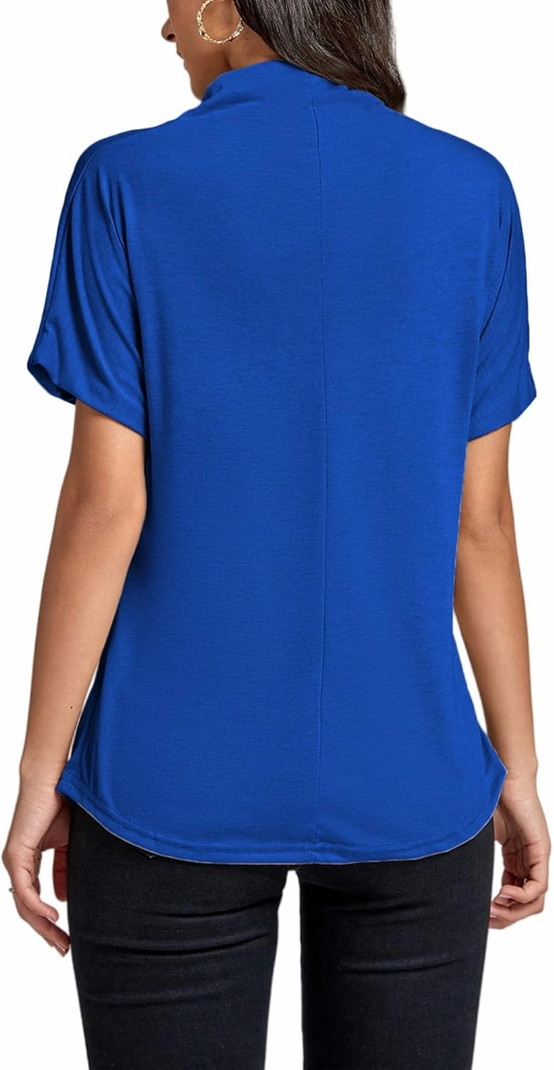 LYANER Women's Casual Mock Neck Ruffle Short Sleeve Summer Blouse Shirt Top