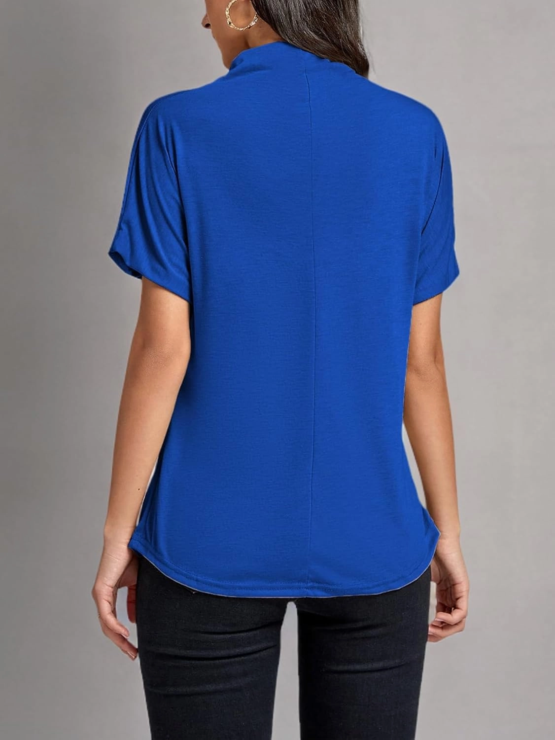 LYANER Women's Casual Mock Neck Ruffle Short Sleeve Summer Blouse Shirt Top