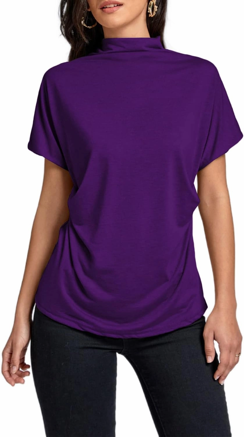 LYANER Women's Casual Mock Neck Ruffle Short Sleeve Summer Blouse Shirt Top