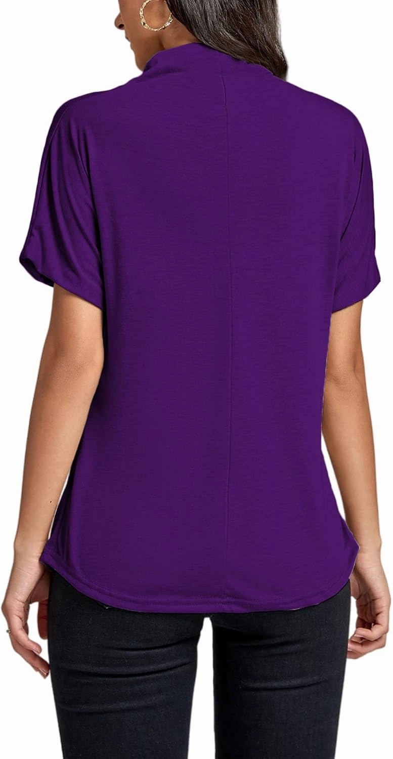 LYANER Women's Casual Mock Neck Ruffle Short Sleeve Summer Blouse Shirt Top